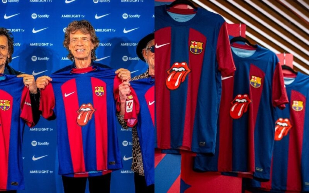 BARCELONA RA MẮT ÁO ĐẤU EL CLASICO VỚI LOGO ROLLING STONES